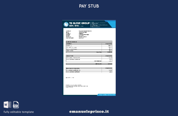 modello di busta paga per la produzione di TG Glove Group in stile verificato